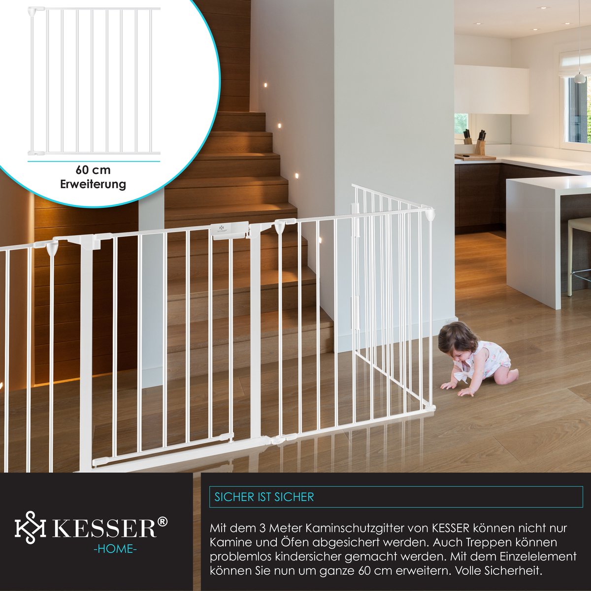 KESSER® Veiligheidshek - Vonkenscherm - Openhaard hek - Haardwacht - Haardbescherm - Veiligheidshekje voor Kinderen - Wit