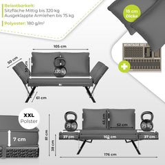 KESSER® Polyrotan tuinbank - Weerbestendig - Inc. Kussens - Grijs