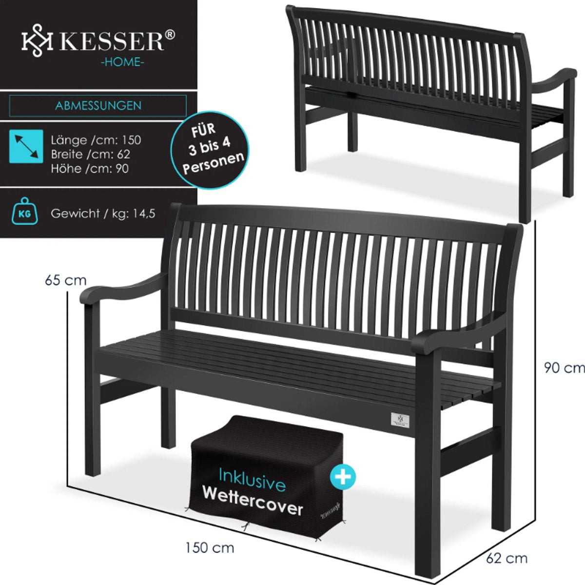 KESSER® Tuinbank weerbestendig - 3-4 Personen - Donkergrijs
