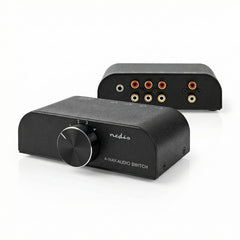 Nedis Analoge Audio-Switch - 4-Poorts poort(en) - Ingangen audio / video / data: 1x 3.5 mm Audio Input / 3x (2x RCA Female) - Uitgangen audio / video / data: 1x (2x RCA Female) - Manueel - Metaal