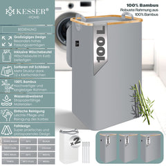KESSER® Wasmand met Deksel - 100 Liter - Grijs