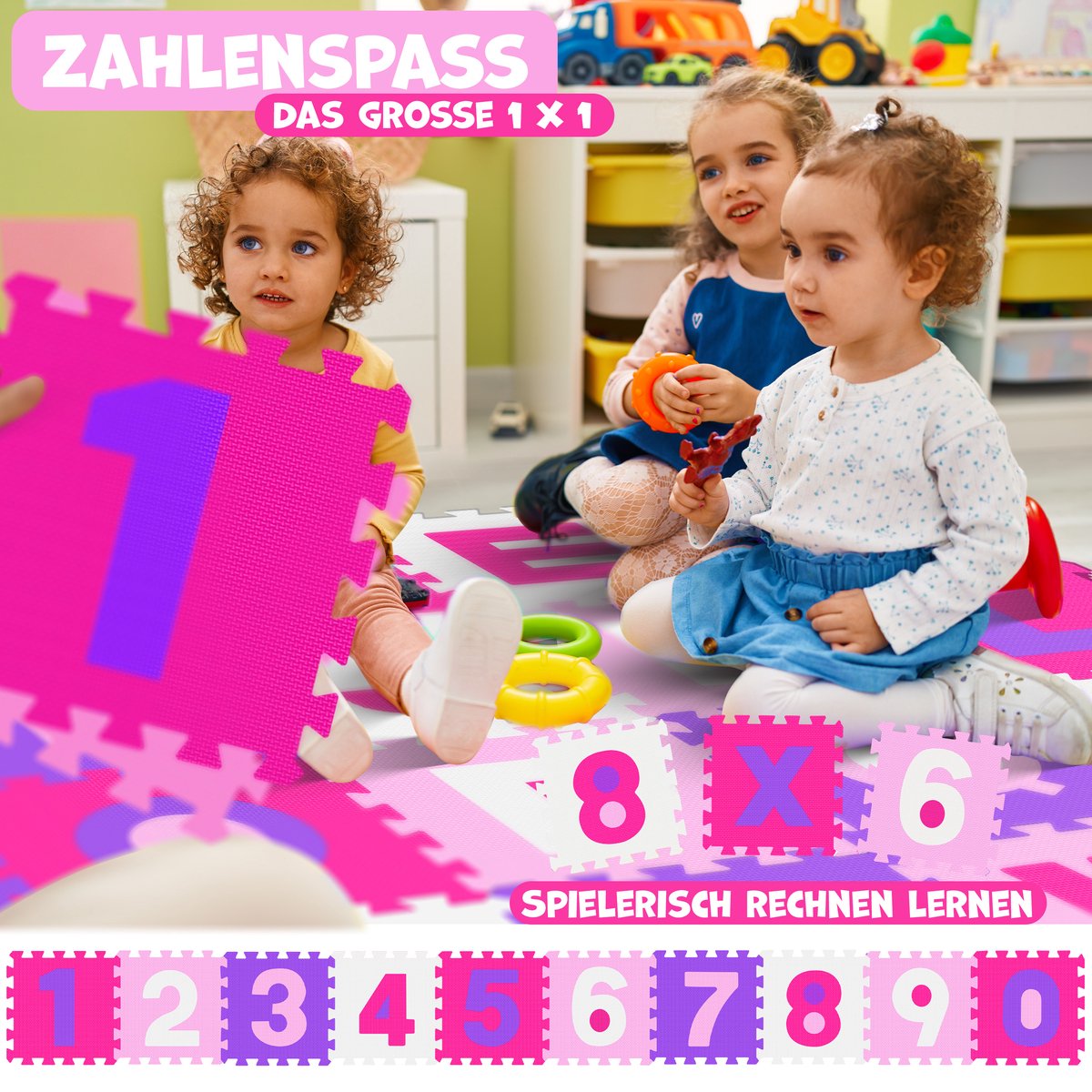 KIDIZ® 86-Delige Puzzelmat Speeltapijt Schuimmat Kindertapijt, Puzzel Cijfers en Letters Beschermende Mat - Roze