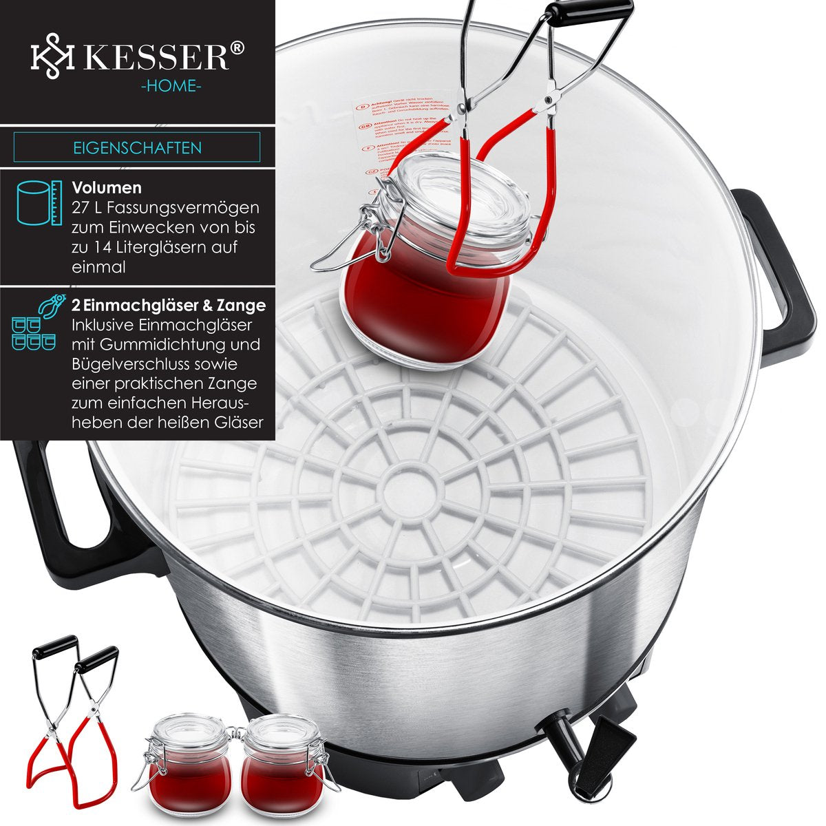 KESSER® Inmaakketel - 27L - Elektrische Ketel - 1800W - Dispenser - Zilver