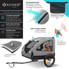 KESSER® Hondenfietskar tot 45 kg 2in1 Fietskar Hond - Grijs