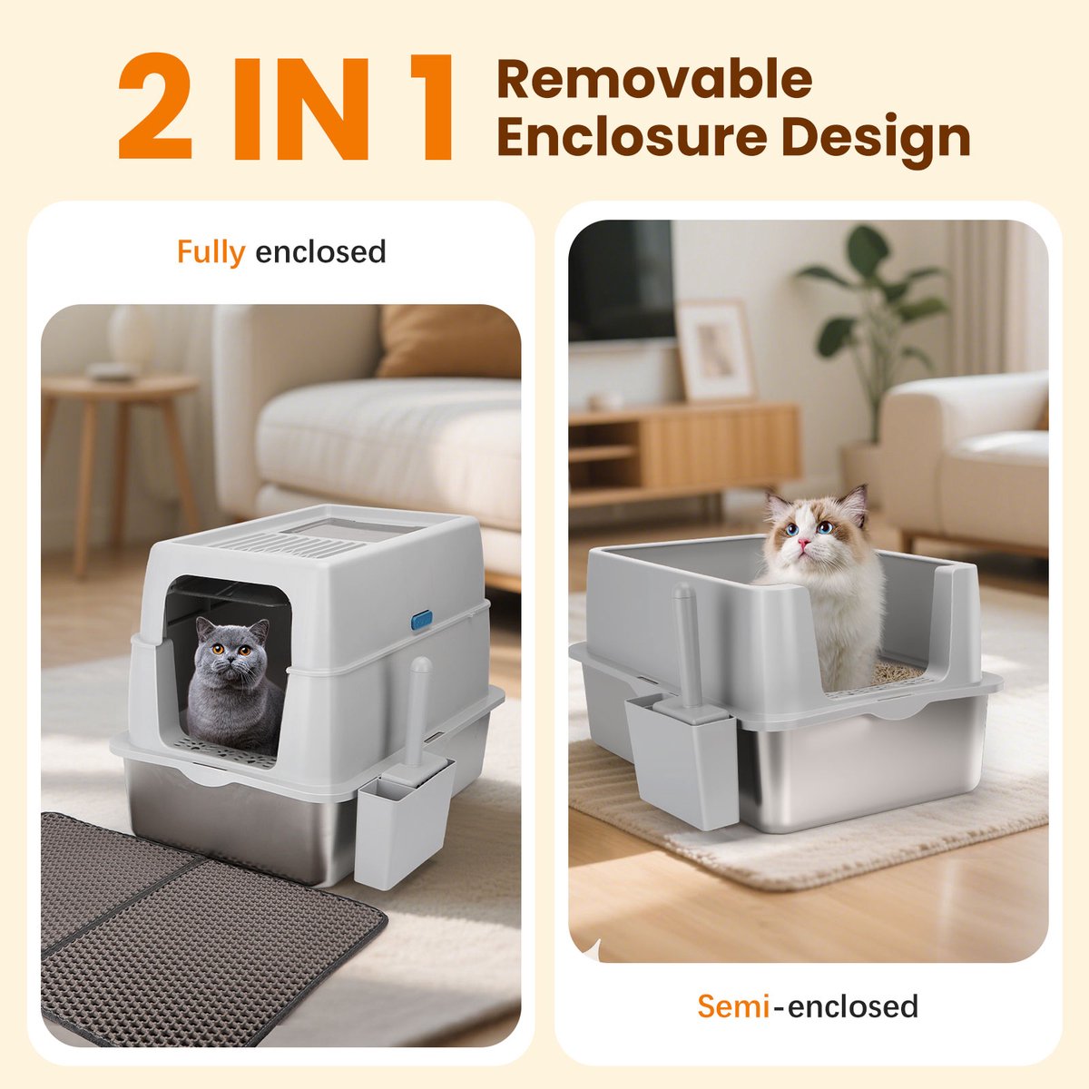 Kattenbak XXL - Kattentoilet - 59x40x44 cm - Grijs - Nobleza