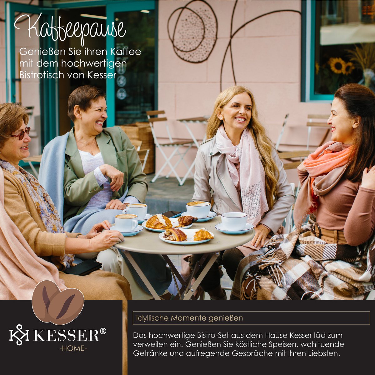 KESSER® Bistroset 3-delige Tafel met 2 inklapbaar stoelen - Balkonset Bistrotafel Bistrostoel Vouwmeubels Tuinset Zitgroep Metalen Tuintafel - Cappuccino