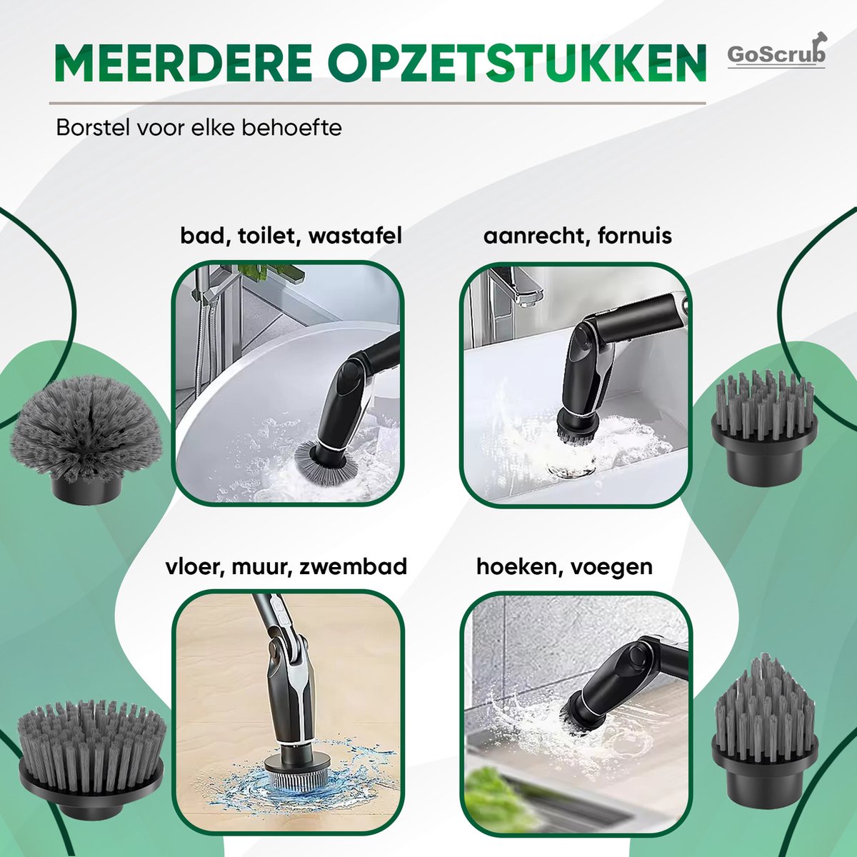 Elektrische Schoonmaakborstel – Elektrische Schrobber - Schrobborstel – Zwart - V1 - GoScrub® •