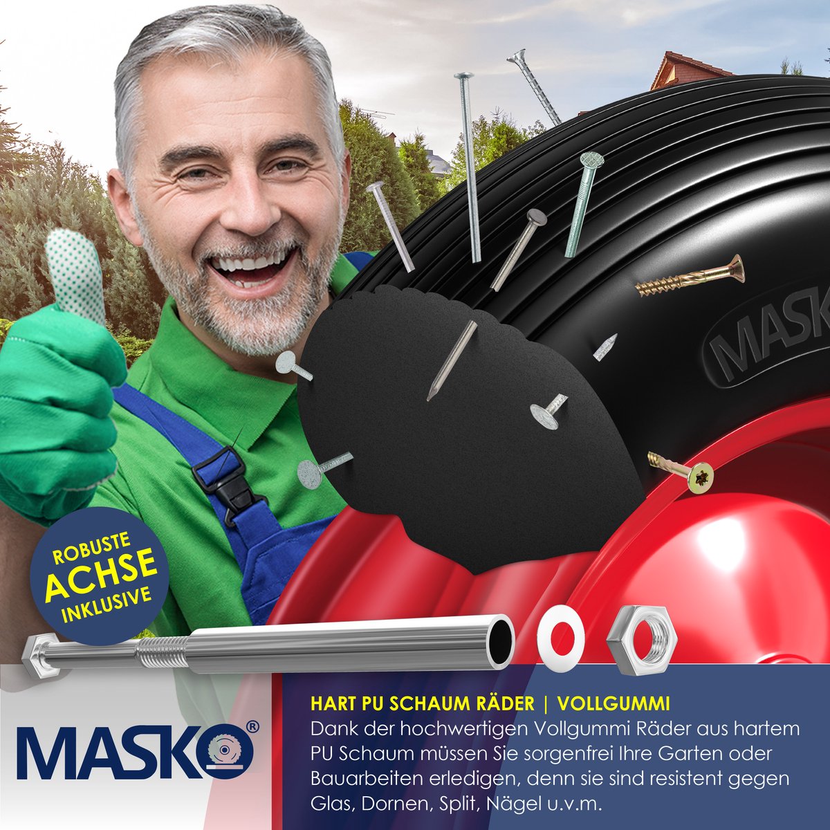 MASKO® Kruiwagenwiel Massief - 4.80/4.00-8 Ø 390mm - Zwart