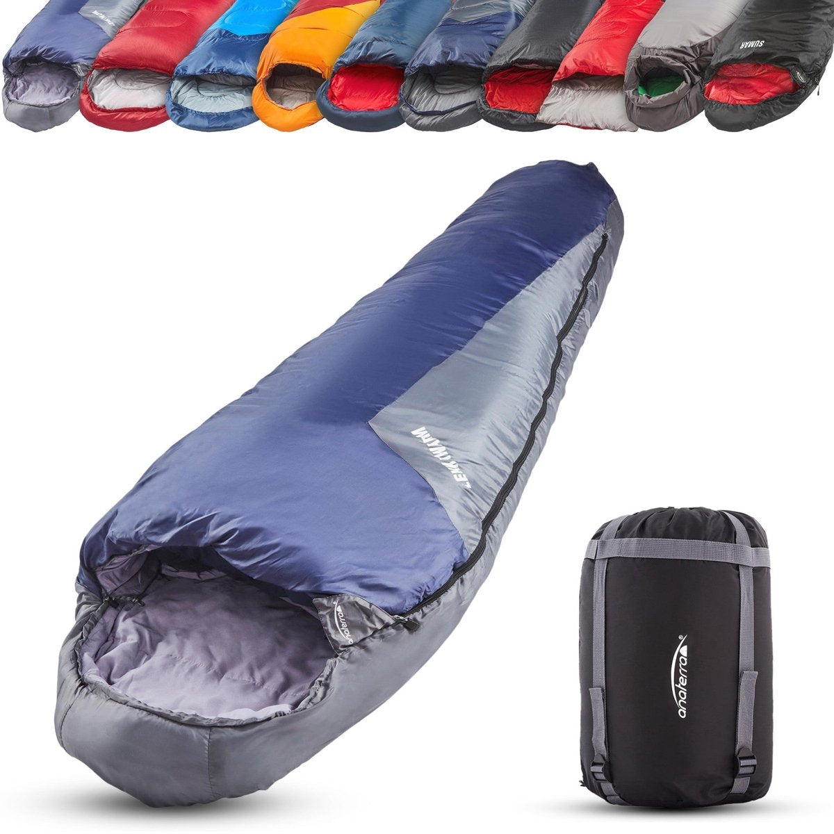 anaterra® Slaapzak LEKKAWARM - Winter - Max. lichaamslengte 190 cm - 230 x 82 x 55 cm - Tweewegrits - Incl. draagtas - Mummy slaapzak