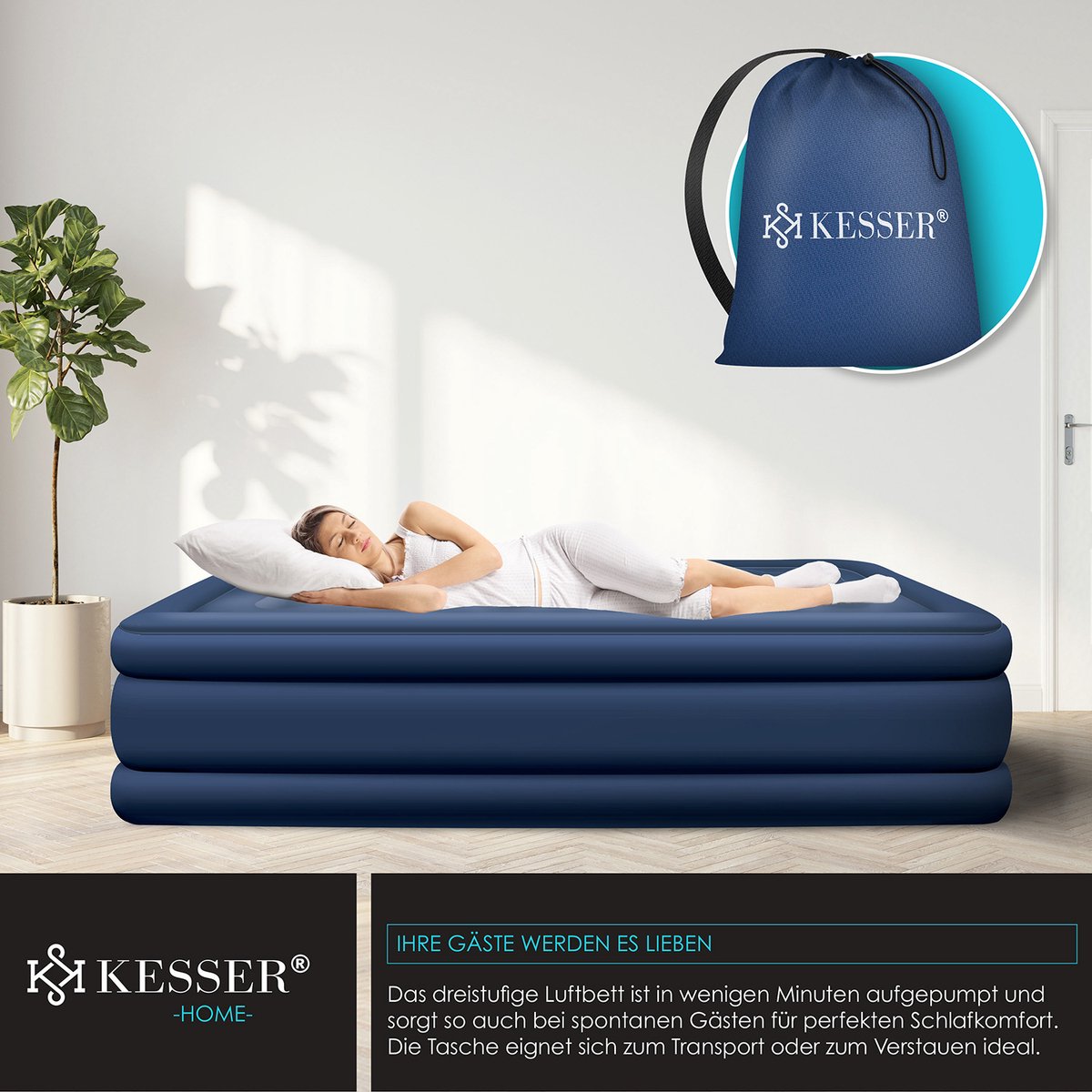 KESSER® Luchtbed - Opblaasbaar Matras - Elektrische Pomp - Blauw •