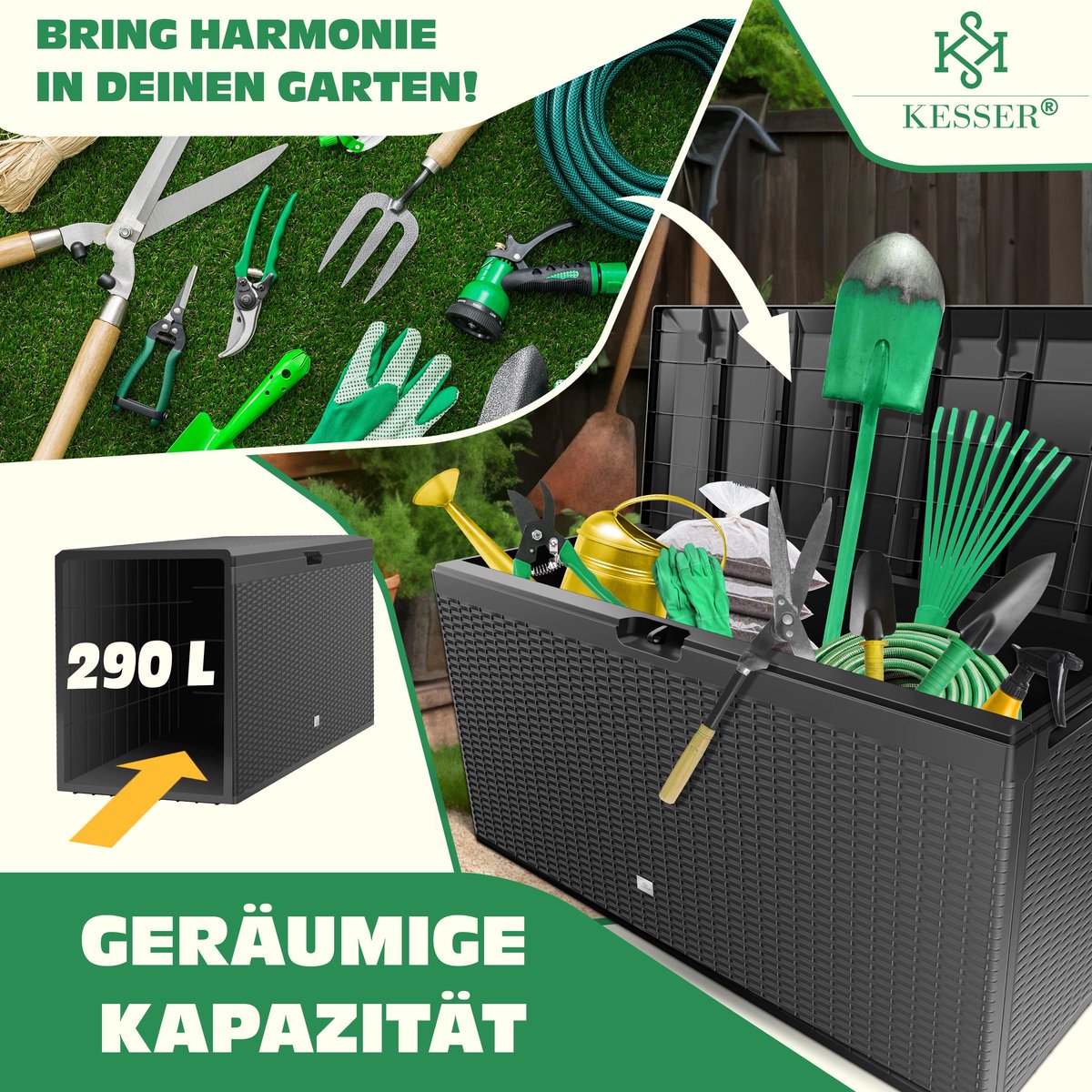 KESSER® Opbergbox 290L - Inklapbaare - Tuinkist - Antraciet •