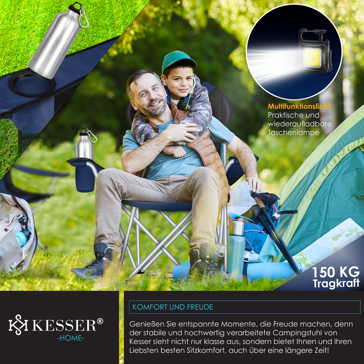 KESSER® Campingstoel - Visstoel - Vouwstoel - Marineblauw