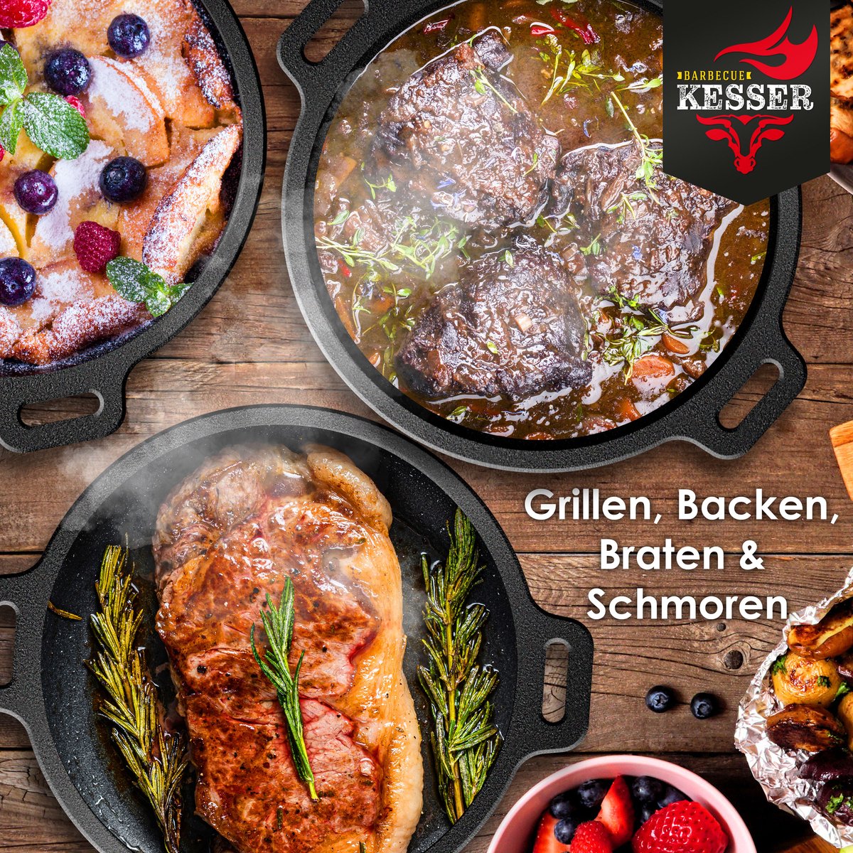 KESSER® Dutch Oven Set - 9L - Vuurpan - Stoofpan - Gietijzeren pan