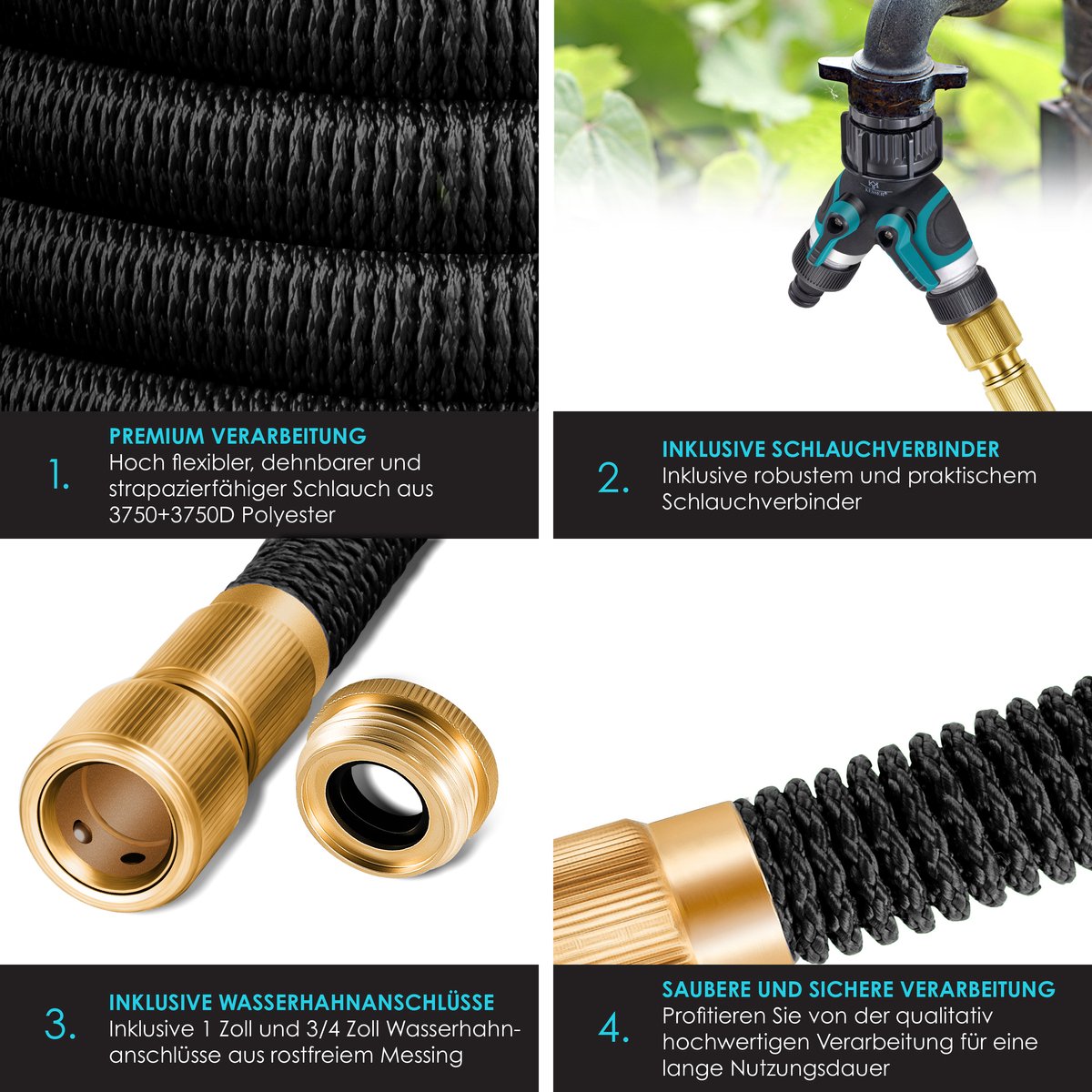 KESSER® Premium Tuinslang 45m - Uitrekbare Tuinslang - Zwart