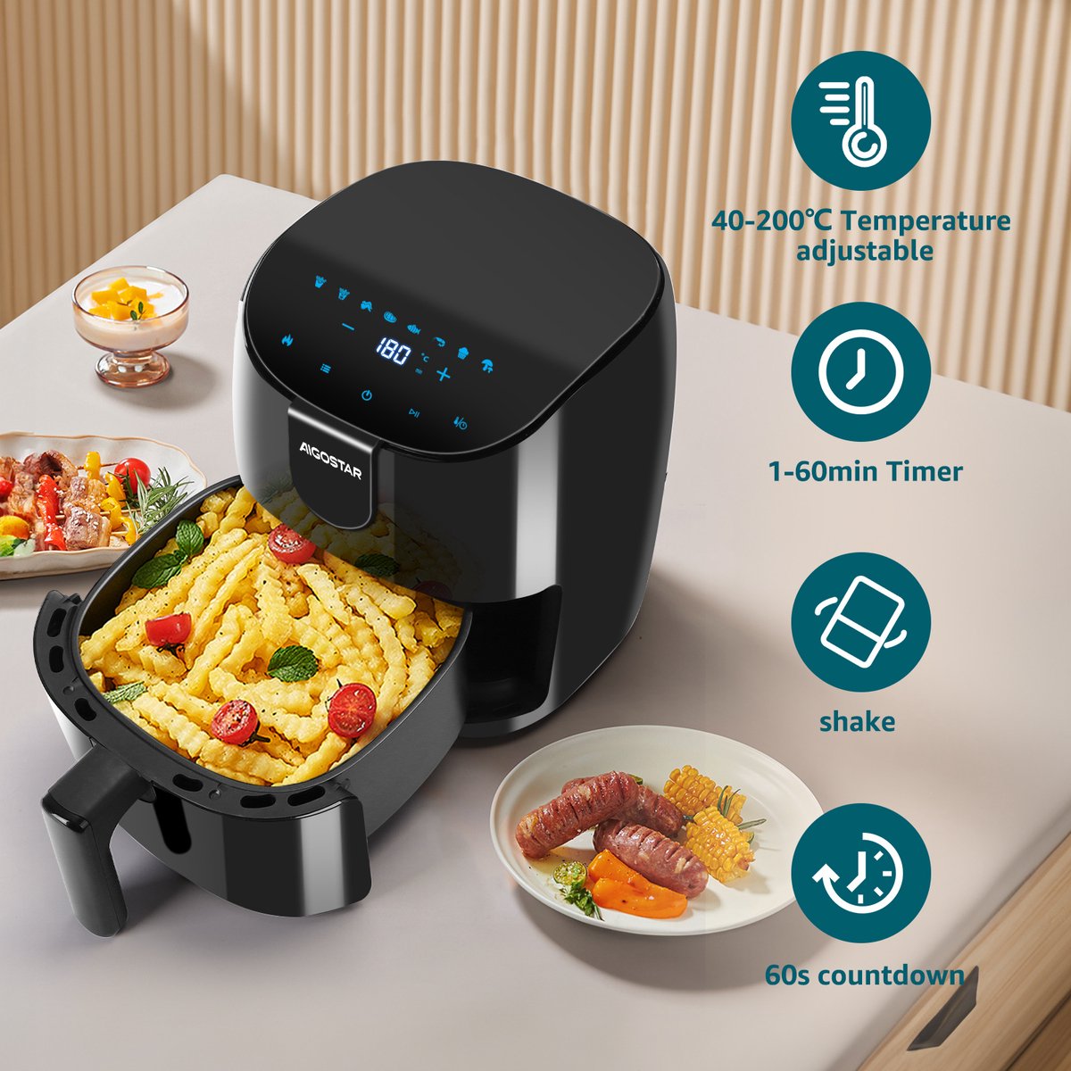 Aigostar Airfryer - Heteluchtfriteuse - 4L - 1500W - Zwart