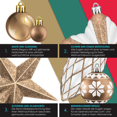 KESSER® Kerstballen 105-delige Kerstversiering Set - Kerstboomversiering met Plastic Doos voor Kerstboom Kerstballen Kerstdecoratie - Champagne / Wit