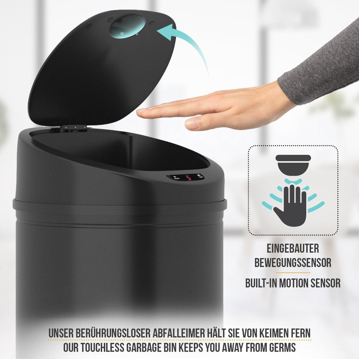 Jago Prullenbak met Sensor - Afvalbak - Vuilnisbak - RVS - LED-Display - 40 Liter - Zwart