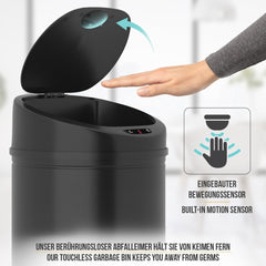 Jago Prullenbak met Sensor - Afvalbak - Vuilnisbak - RVS - LED-Display - 40 Liter - Zwart