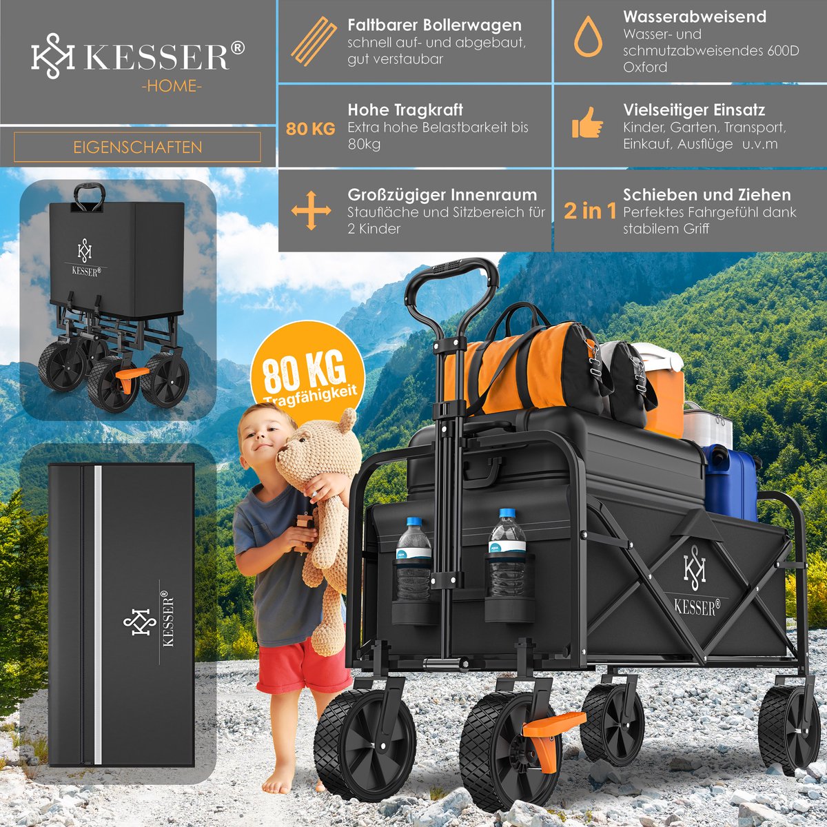 KESSER® Bolderkar - Opvouwbaar - Bolderwagen  - Zwart