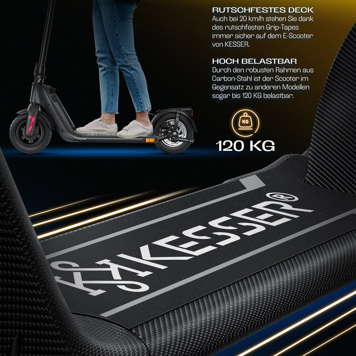 KESSER® Elektrische Step 10" E-Scooter Max. 25km/h - Electrische Scooter Bereik ±40km Opvouwbare 450W E-Step 10ah max. belasting tot 120 kg - Carboon
