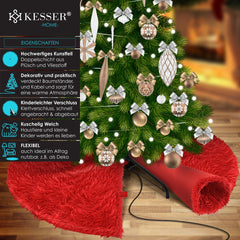 KESSER® Kerstboomrok Kerstboomkleed imitatiebont rond Kerstboom tapijt vilt pluche voor sneeuw decoratie versieringen - Rood / Ø 150 cm