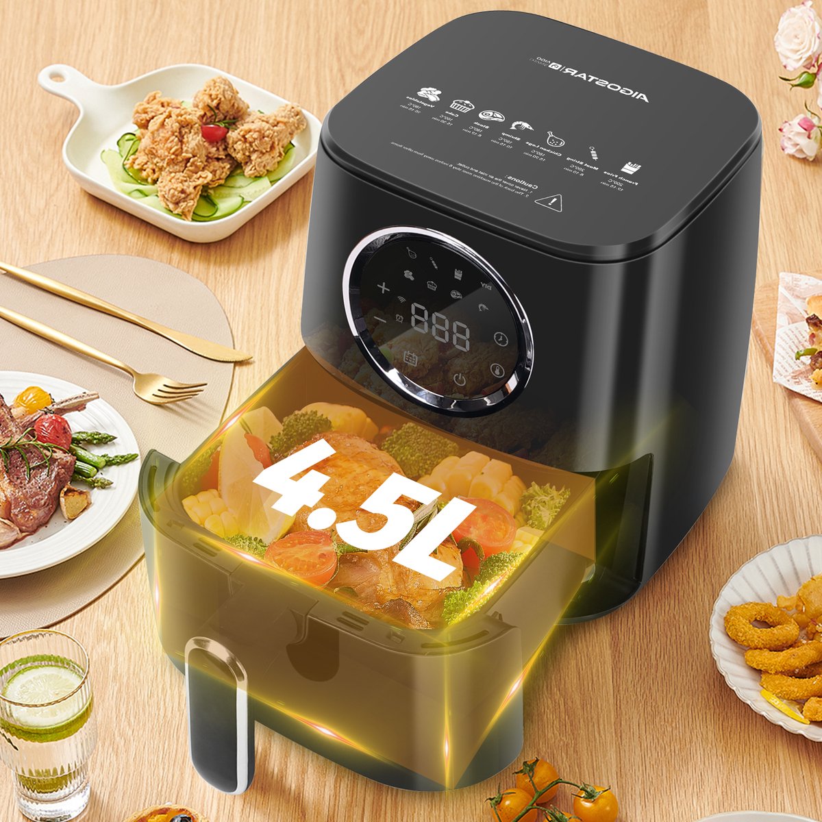 Aigostar Airfryer - Heteluchtfriteuse - 4,5L - 1400W - Zwart