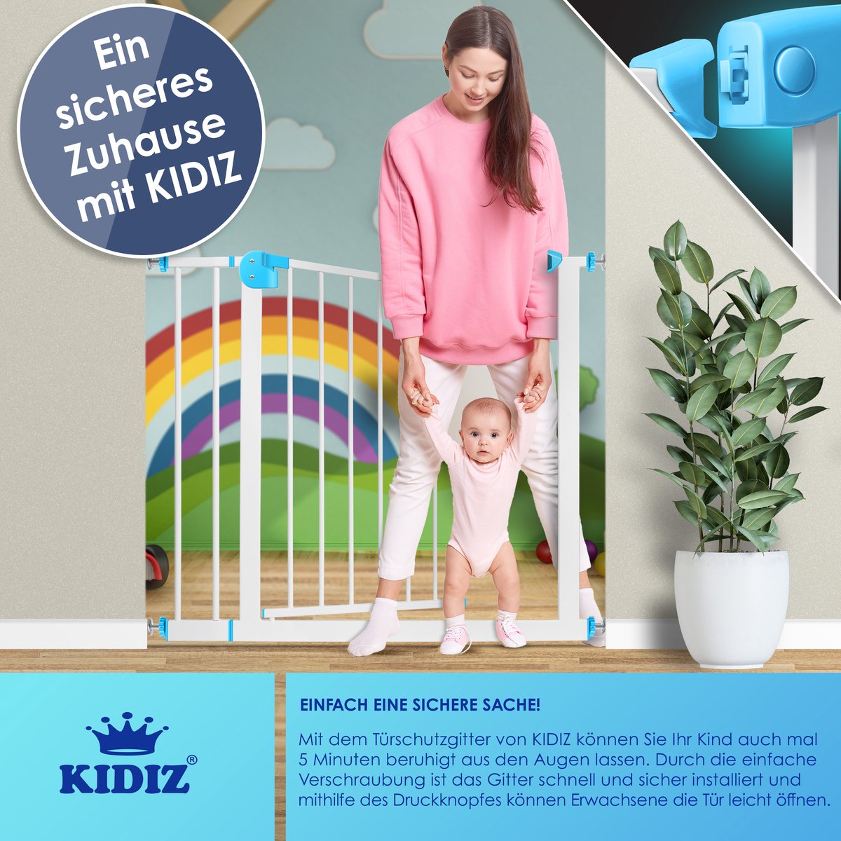 KIDIZ® Traphekje zonder boren - Veiligheidshekje - 74-87cm - Wit