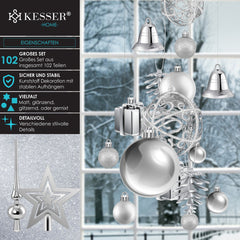 KESSER® Kerstballen plastic 102-delige Kerstversiering Set - Kerstboomversiering Kerstboom Decoratie - Zilver