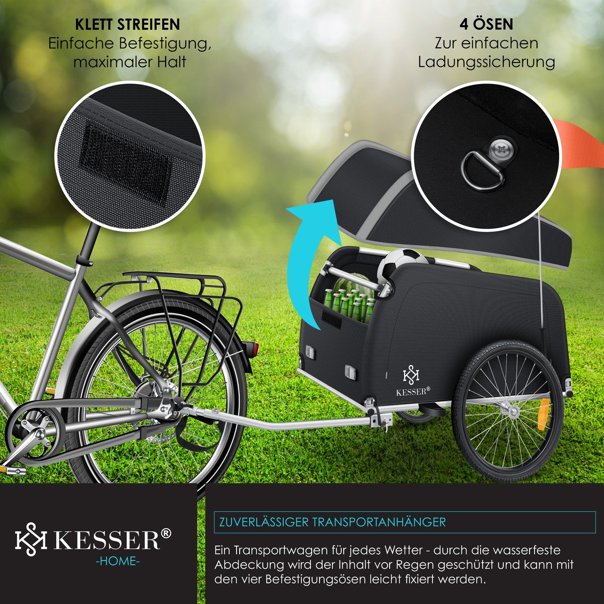 KESSER® Fietskar - Fietsaanhanger - Lichtgrijs / Antraciet