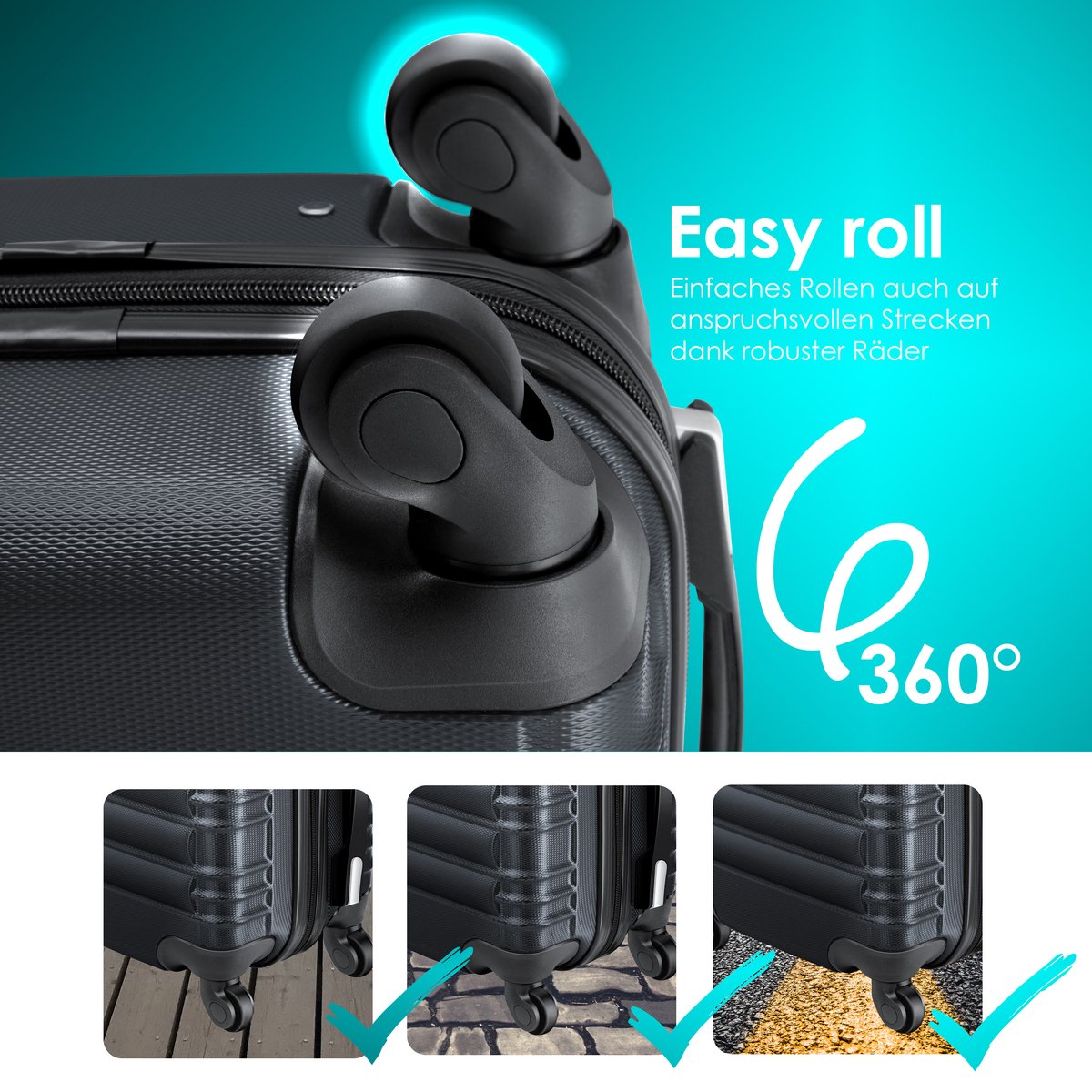 KESSER® Reiskofferset - 3-delig - ABS- Kofferset - Antraciet