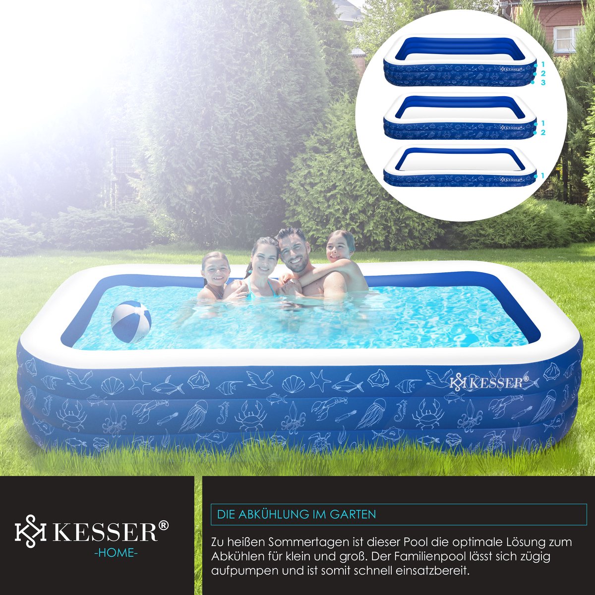KESSER® Opblaasbaar zwembad - 305x183x56cm - 1180L - Blauw