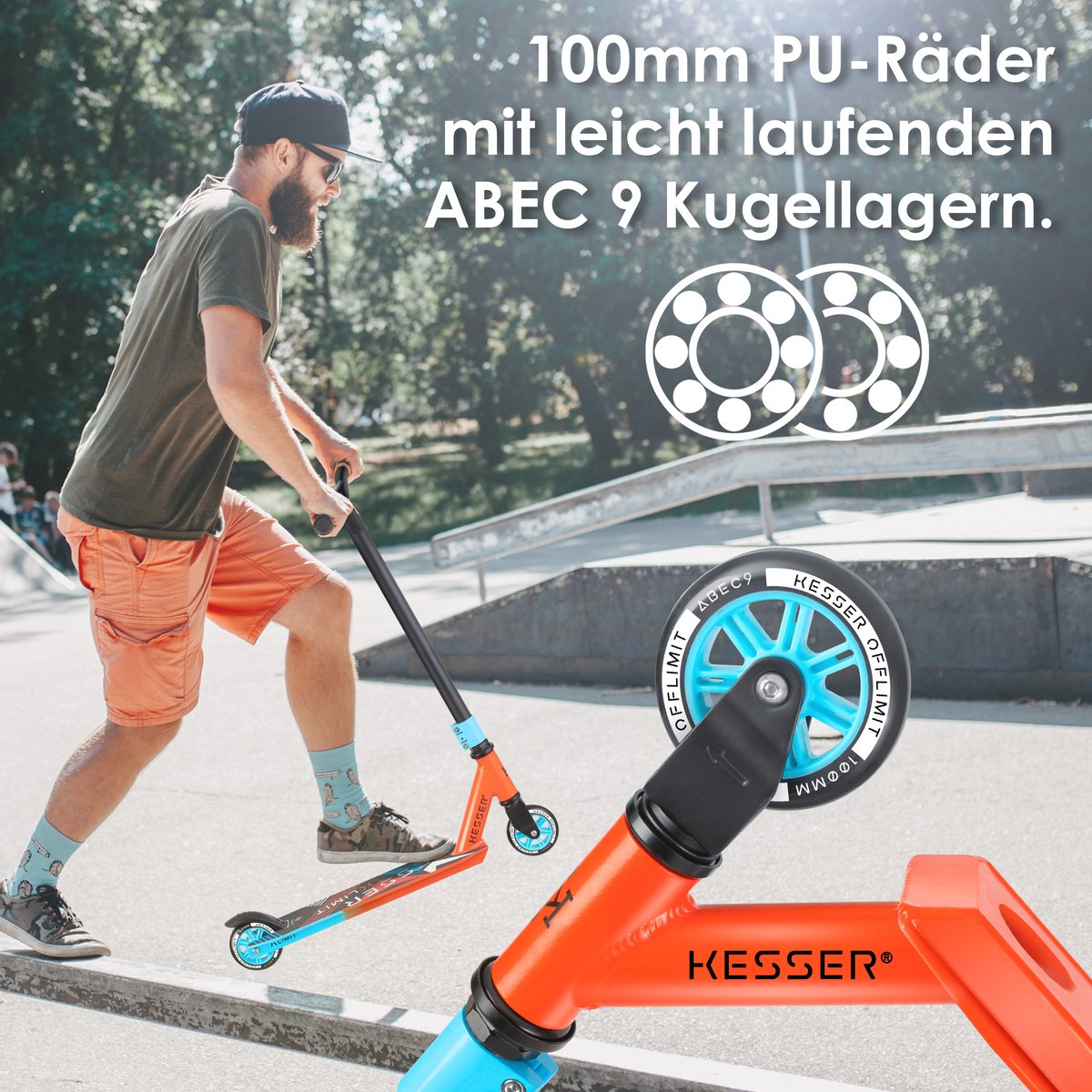 KESSER® X-Limit Stuntstep voor Volwassenen en Kinderen - Step Opvouwbaar en Verstelbaar in Hoogte - Kinderstep met PU Wielen - Rood / Lichtblauw