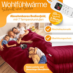 KESSER® Elektrische Warmtedeken | pluche elektrische onderdeken | Deken met timer die | automatisch uitschakelt | warmte-onderdeken | 9 temperatuurstanden - Bordeaux, XL (180 x 130 cm)