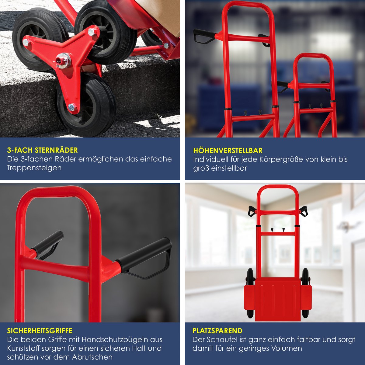 Masko® Steekwagen - Opvouwbaar - Transportwagen - Trappenklimmer - Rood