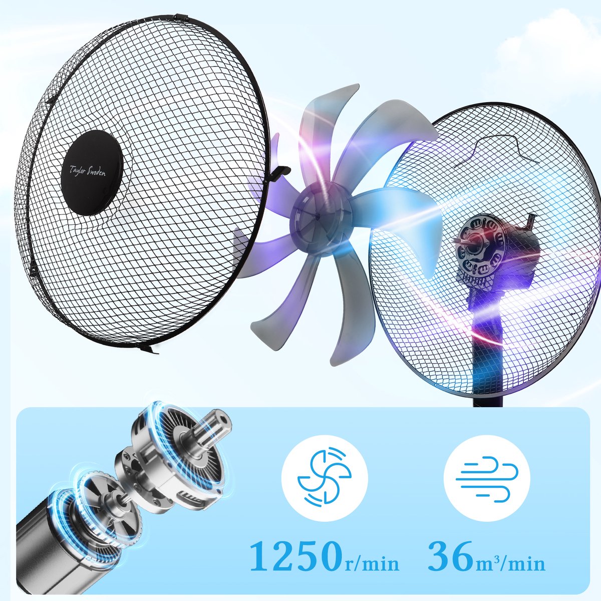 Taylow Swoden Statiefventilator - Ventilator Staand - Verstelbaar - 50W - Zwart