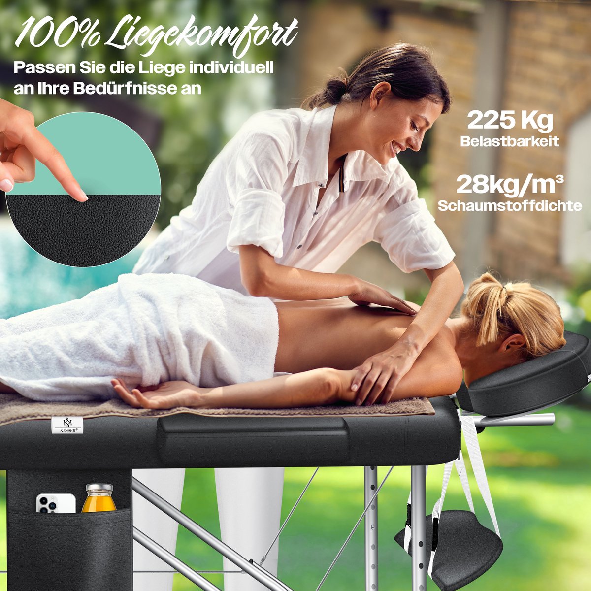 KESSER® Massagetafel inklapbaar - Tot 225kg - Verstelbaar - Zwart