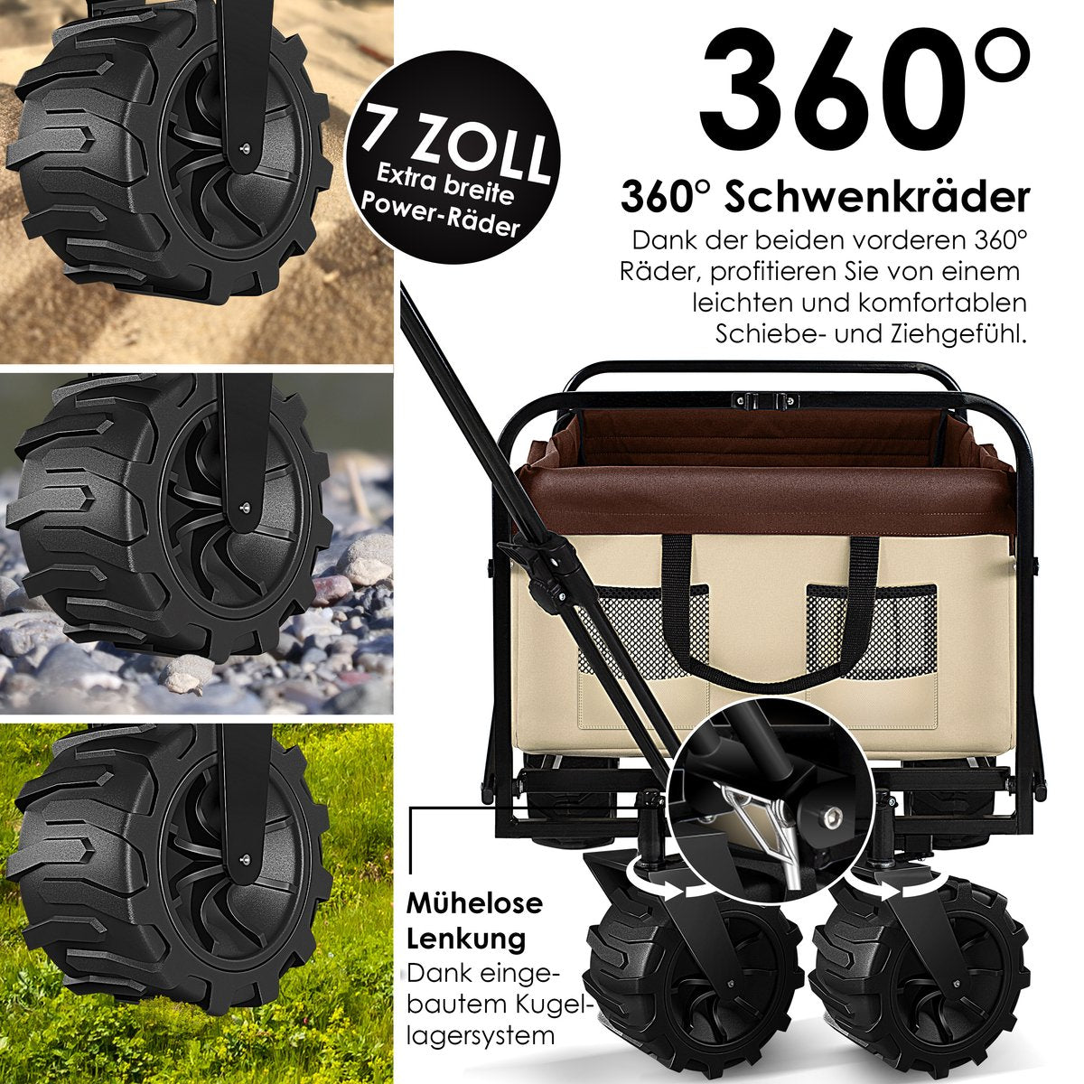 KESSER® Bolderkar opvouwbaar Bolderwagen tot 120 kg draagvermogen - Strandkar Transportkar - Beige