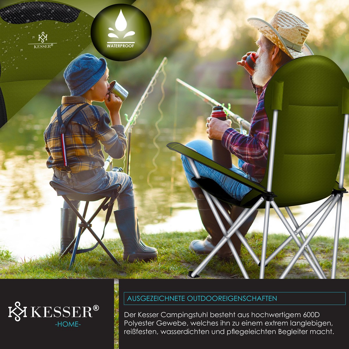KESSER® Campingstoel - Visstoel - Vouwstoel - Khaki