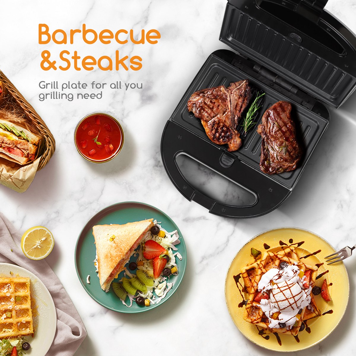 Tosti apparaat - Tosti ijzer - Contactgrill - Wafelijzer - 750W - Zwart - Aigostar