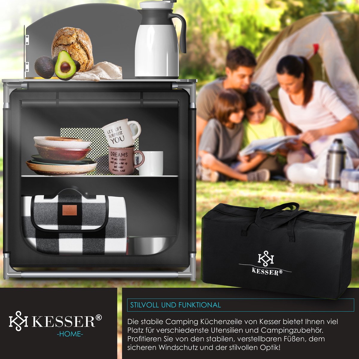 KESSER® Campingkeuken Opvouwbaar - Campingkast inclusief Opbergtas - Kampeerkeuken Kampeerkast