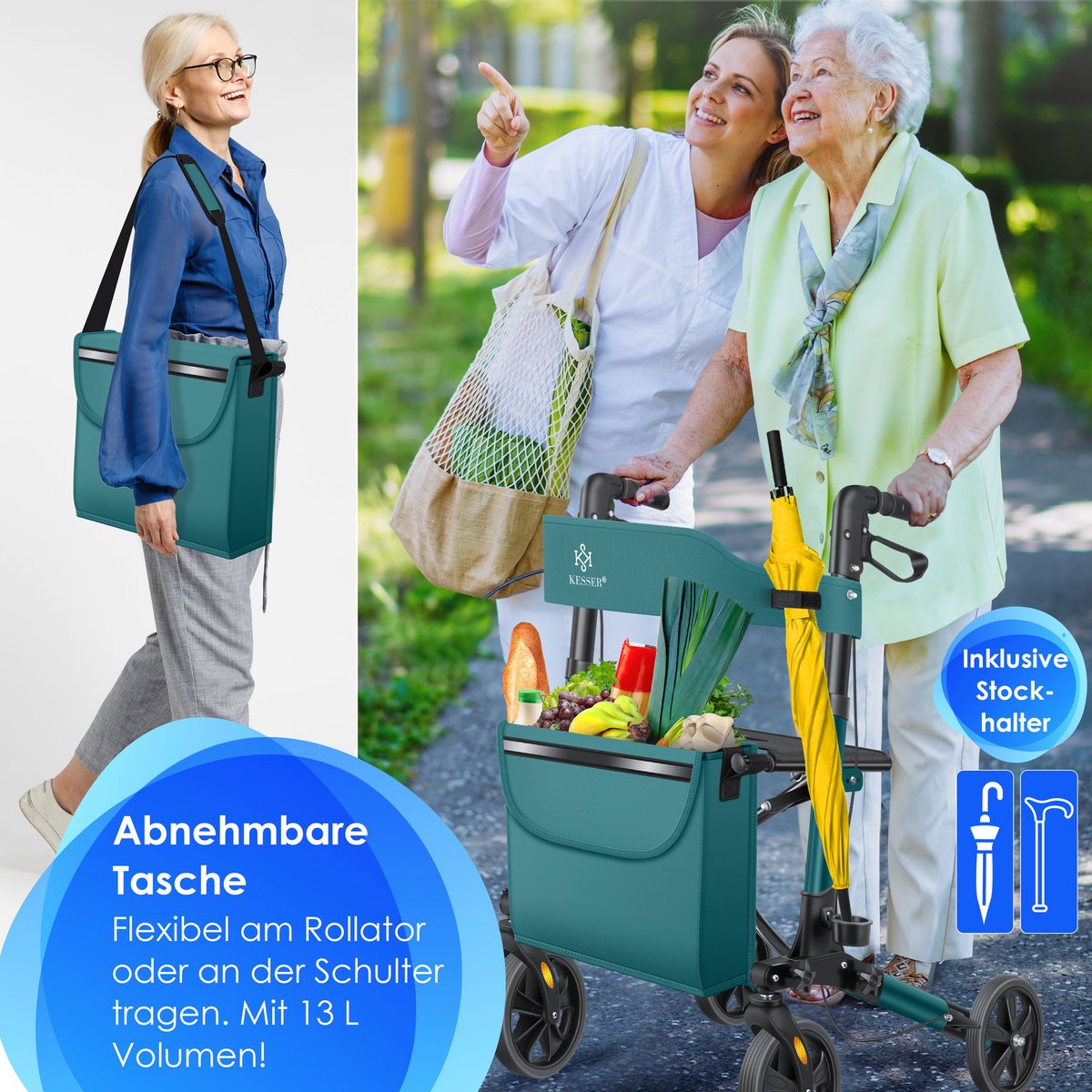 KESSER - Lichtgewicht Rollator - Dubbel Opvouwbaar - Groen