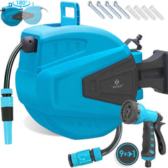 KESSER® Tuinslanghaspel Automatische Wandslangenbox inclusief 30 meter Tuinslang en Muurbevestiging - Blauw