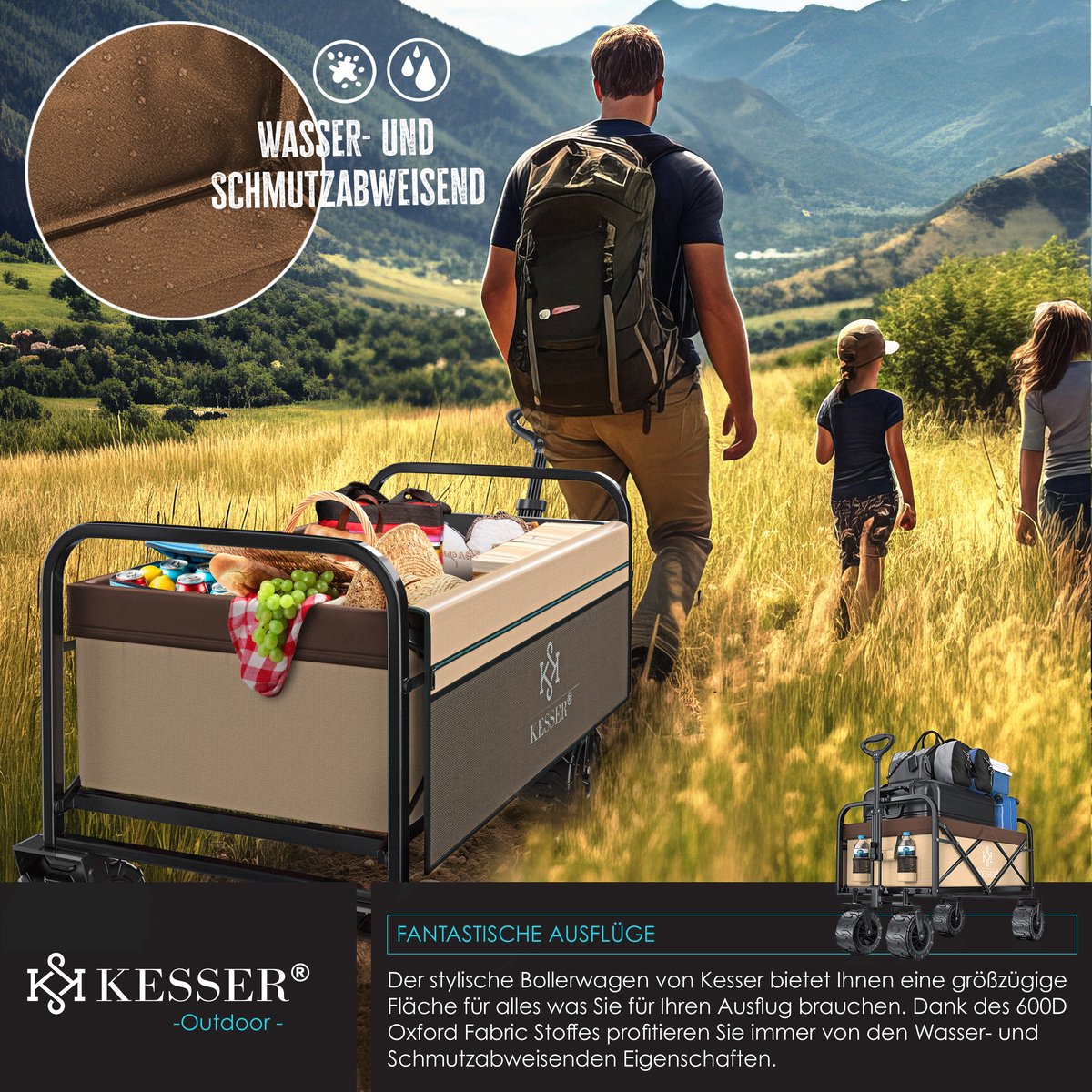 KESSER® Bolderkar opvouwbaar Bolderwagen tot 120 kg draagvermogen - Strandkar Transportkar - Beige
