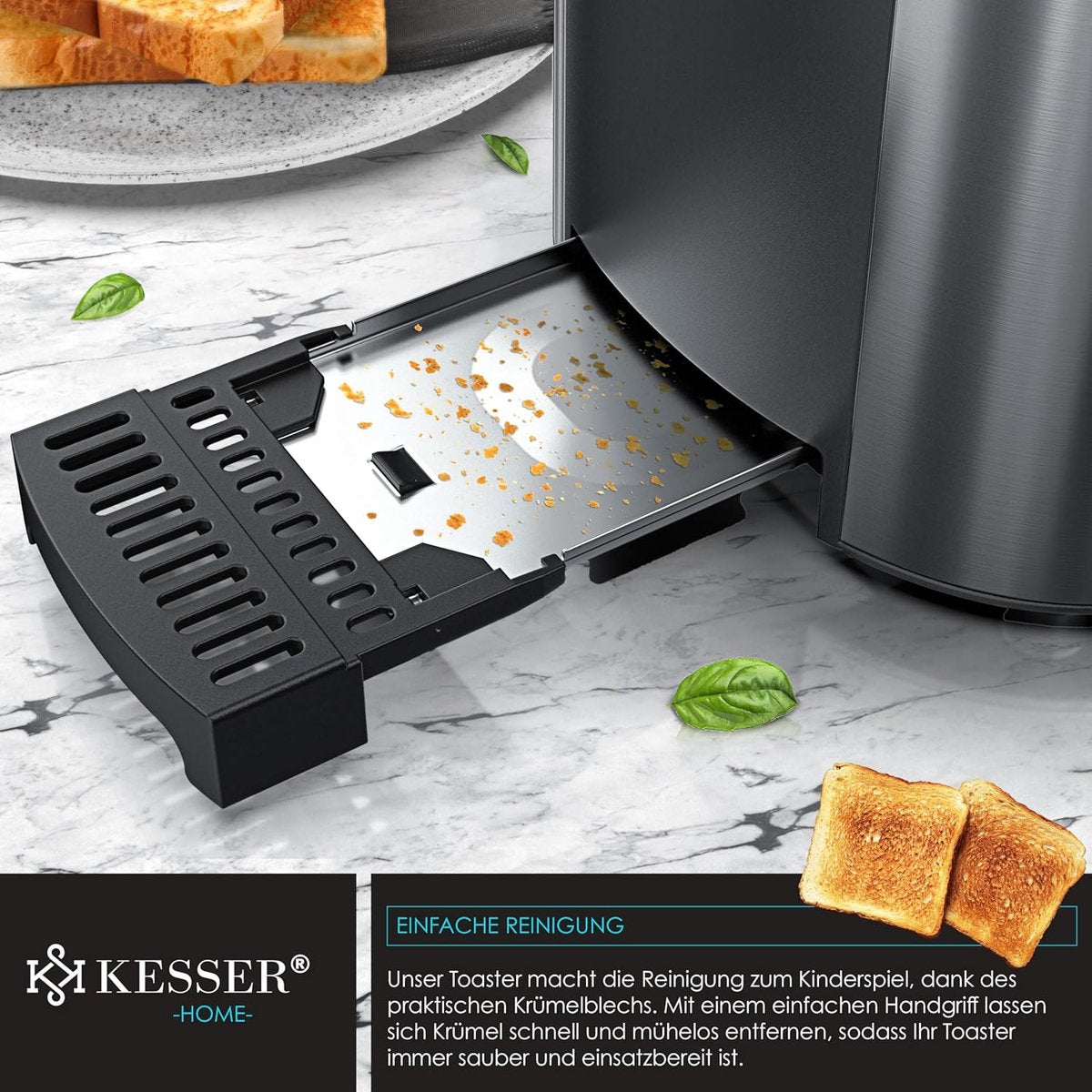 Broodrooster - Toaster - 4 sleuven - 1250W - Antraciet