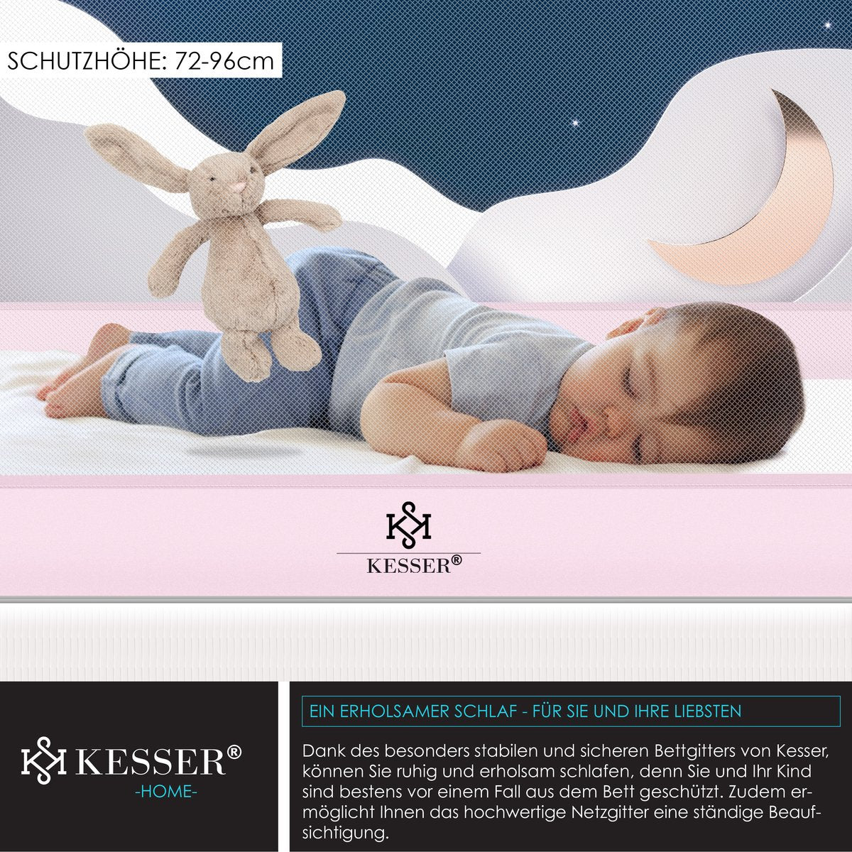 Bedhekje - 200 cm - Bedrand - Bedrail - Bedrek - Roze - KESSER®
