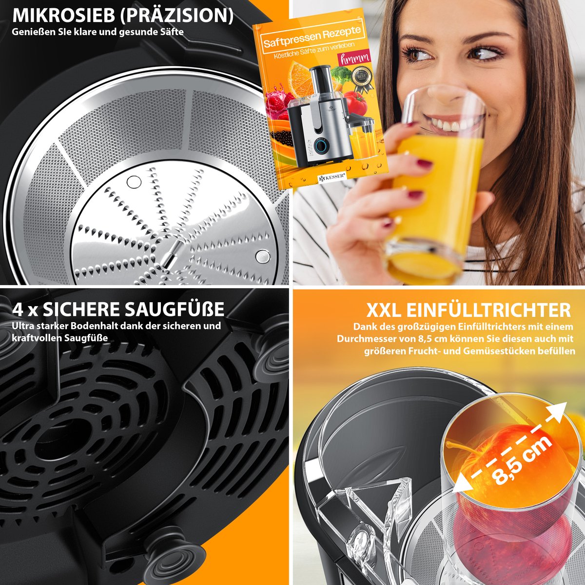 KESSER® Sapcentrifuge - Juicer voor Groenten & Frui - 1100W - Zilver