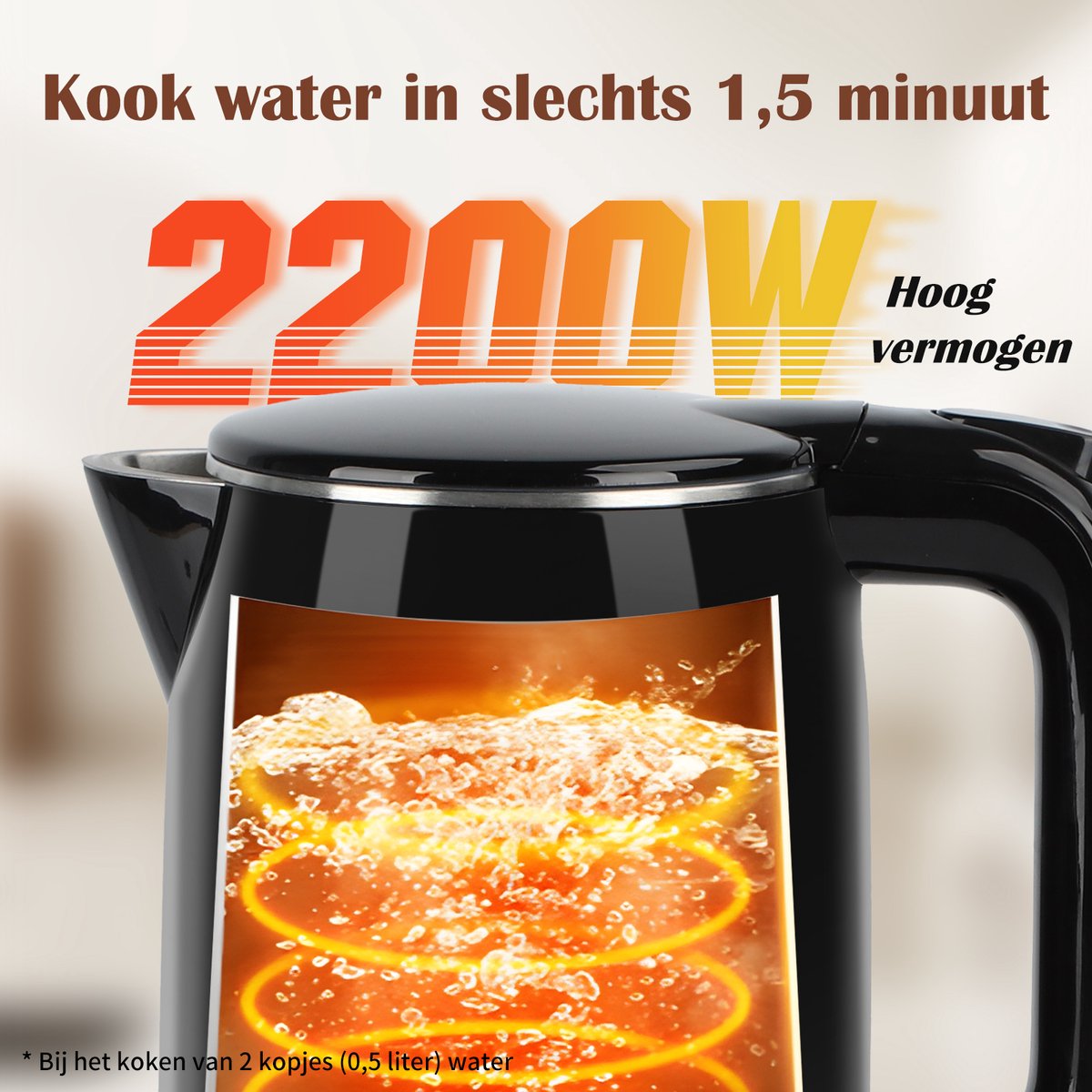 Aigostar Waterkoker Dubbelwandig - 1,7L - Retro - 2200W - Zwart •