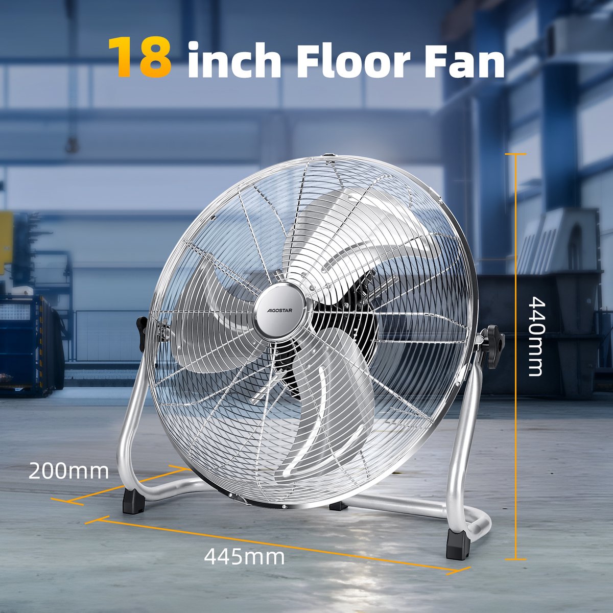 Aigostar Vloerventilator - Chroom - Ø 51 cm - 3 snelheden - 100W