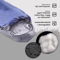 anaterra® Slaapzak LEKKAWARM - Winter - Max. lichaamslengte 190 cm - 230 x 82 x 55 cm - Tweewegrits - Incl. draagtas - Mummy slaapzak