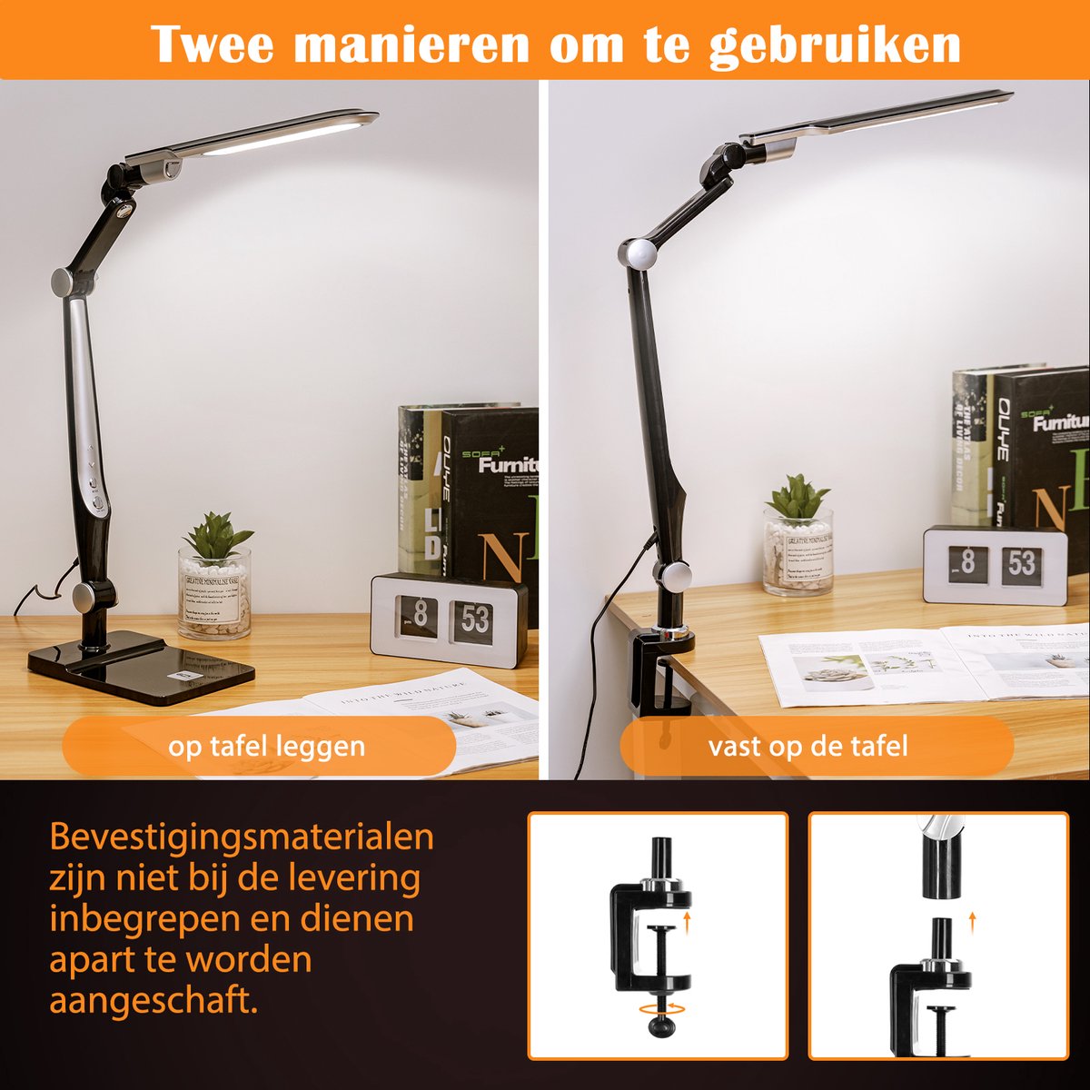 Aigostar LED Bureaulamp - Dimbaar - Opvouwbaar - Zwart